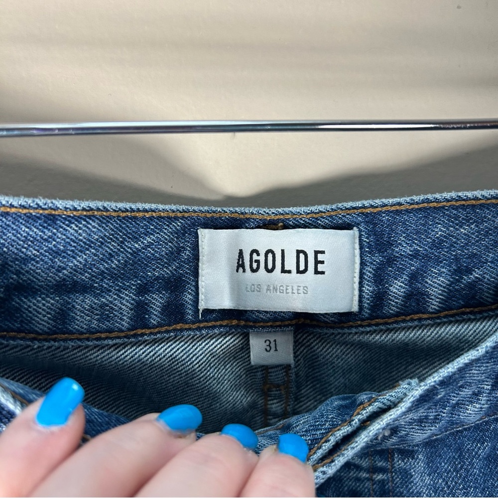 Agolde Blue Distressed Denim Jean Shorts - Picture 5 of 13